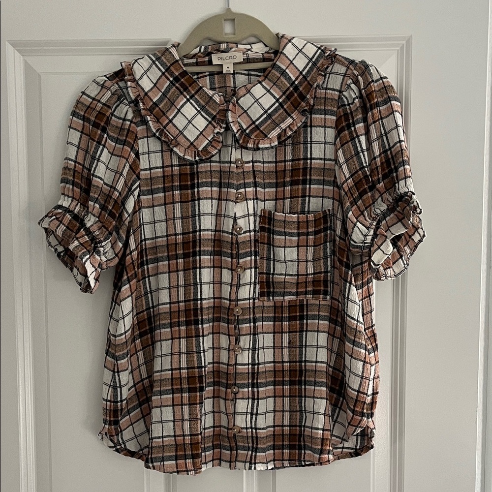Pilcro Plaid Button Down Shirt - Brown and White
